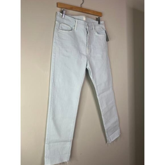NWT Mother The Scrapper Cuff Ankle Fray Zip Denim Jeans Bottom Baby Blue Size 28 - Picture 3 of 9